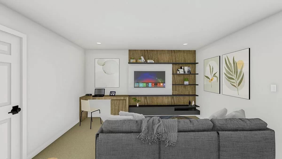 Compact Living Space with Smart Shelving and Subtle Decor