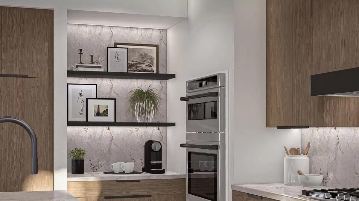 Notice the Chic Floating Shelves with Subtle Underlighting