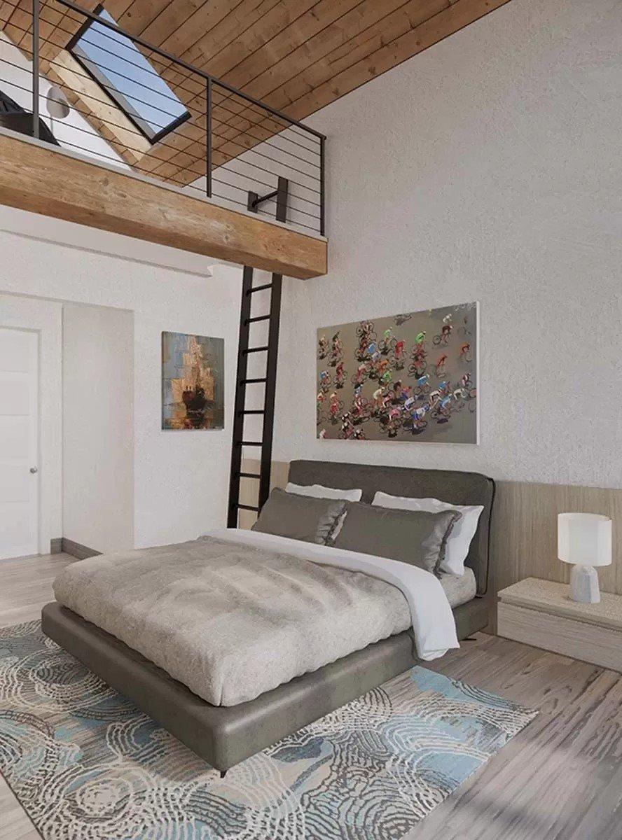 Look at the Loft Ladder Adding a Unique Touch to This Contemporary Bedroom