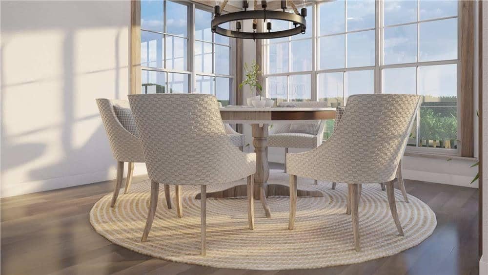 Sunlit Breakfast Nook with a Gentle Round Rug