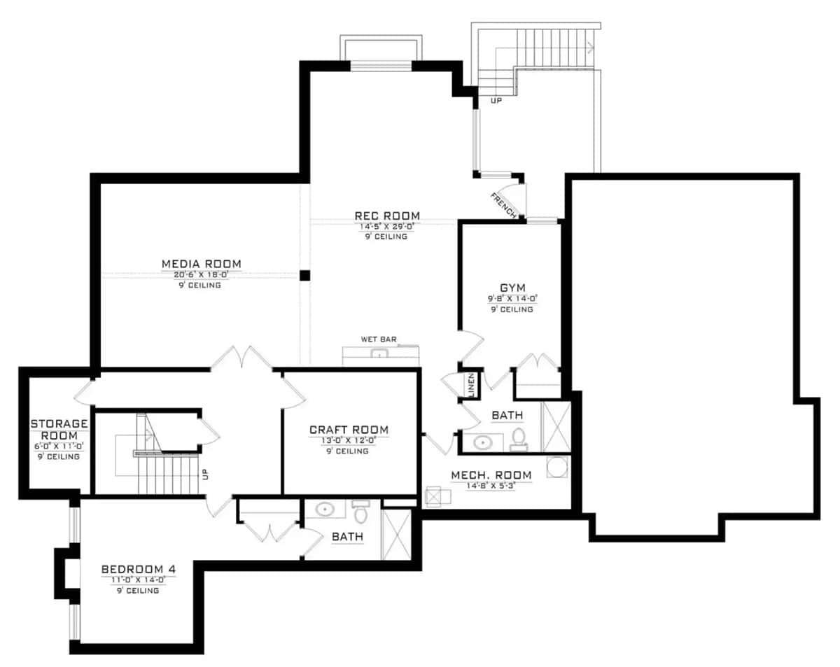 Check Out the Versatile Basement Layout with a Rec Room and Wet Bar