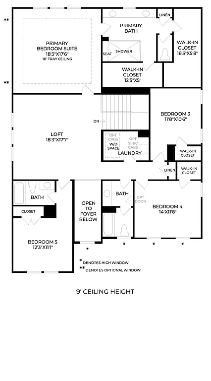 Farmhouse-Style 5-Bedroom The Wiueca Home with Loft and Two-Story Foyer (3,599 Sq. Ft. Floor Plan)