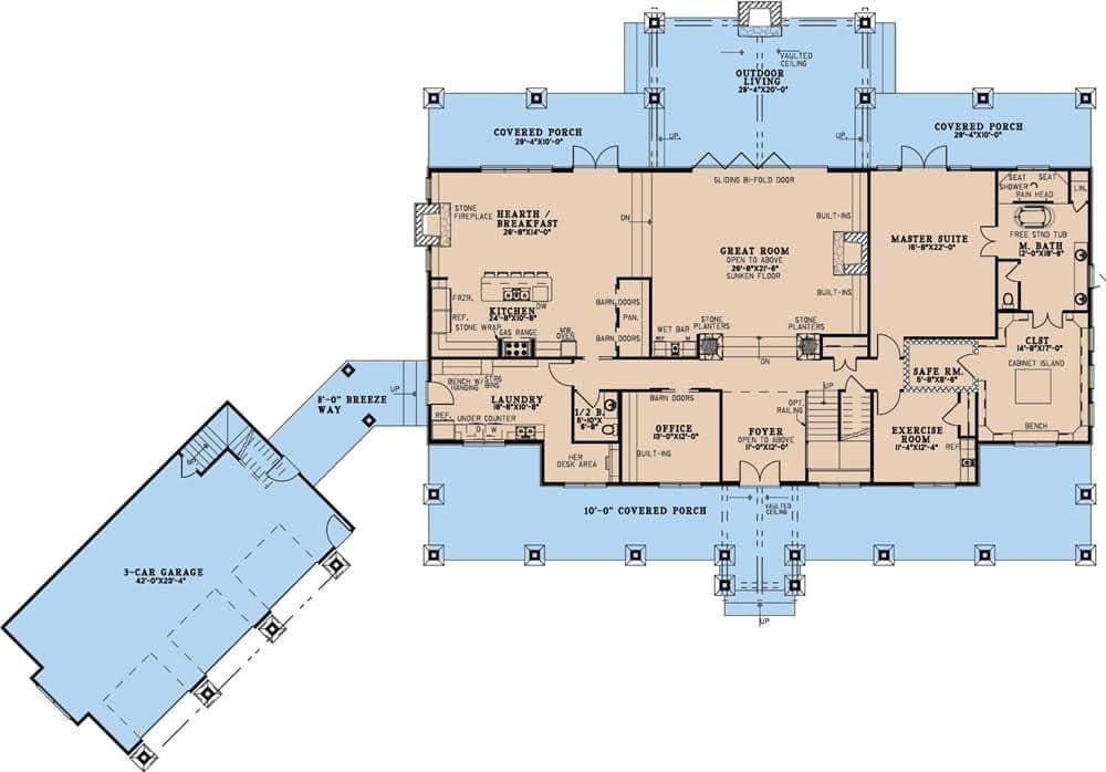 Expansive Craftsman Floor Plan Featuring an Open-Concept Great Room