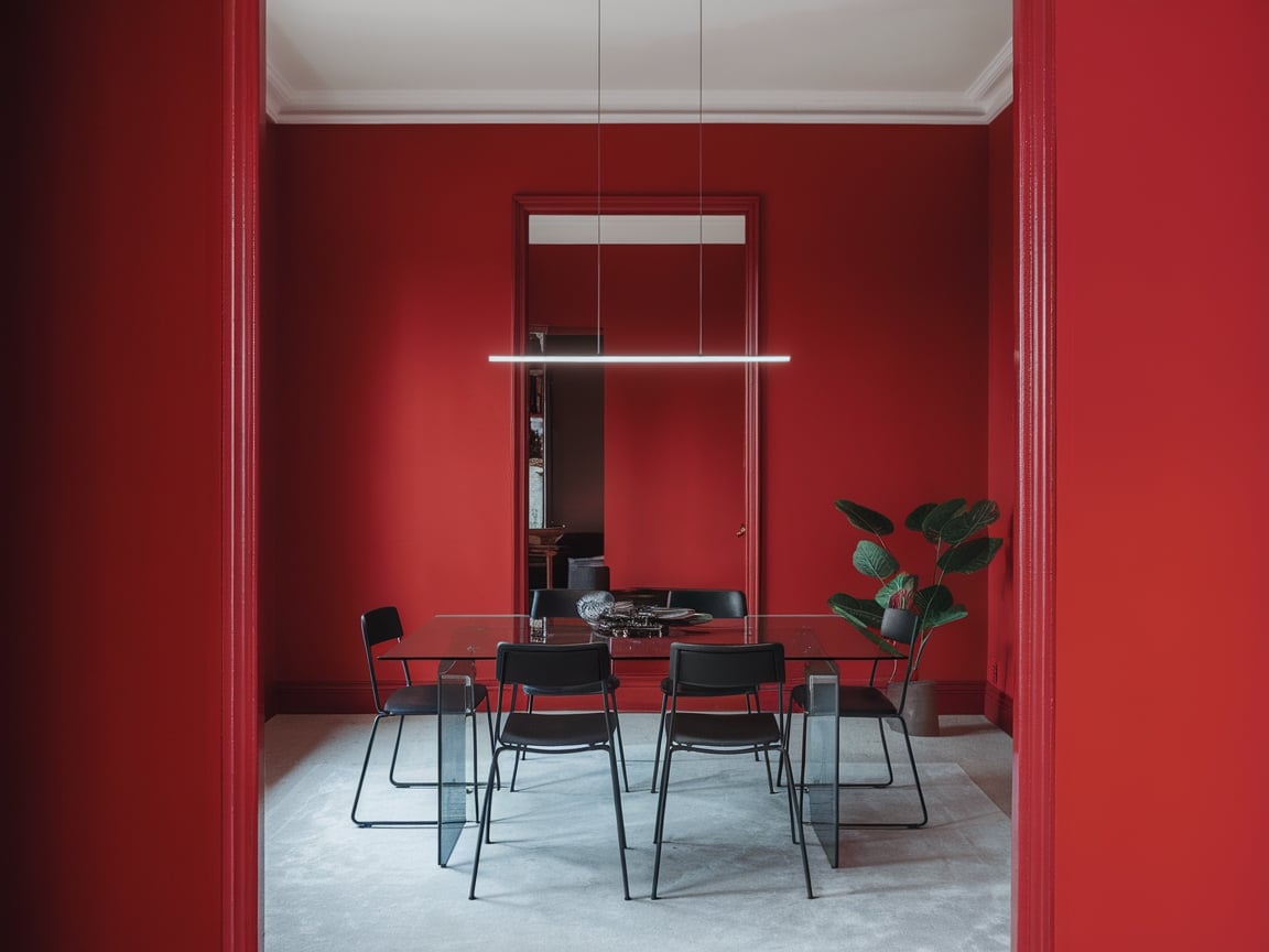 2. Vibrant Red Dining Room with Modern Decor