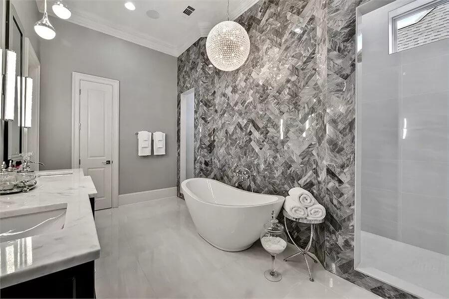 Luxurious Soaking Bathtub Against a Stunning Textured Wall