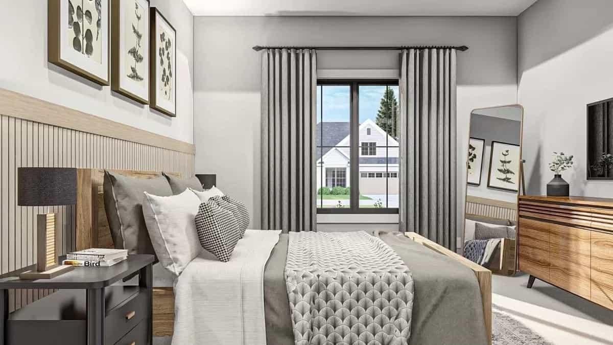 Admire the Subtlety of Vertical Wainscoting in This Serene Bedroom