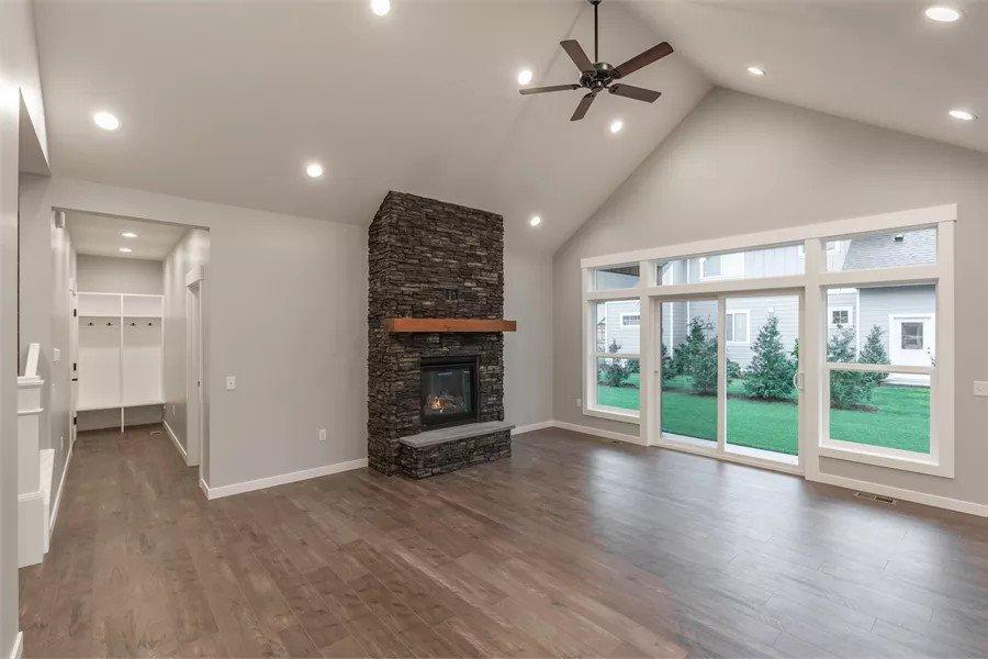 Check Out That Striking Stone Fireplace as the Living Room
