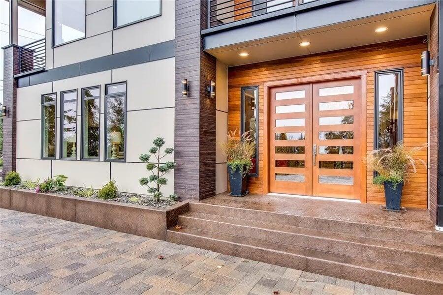 Take a Look at the Striking Wooden Double Door Entry