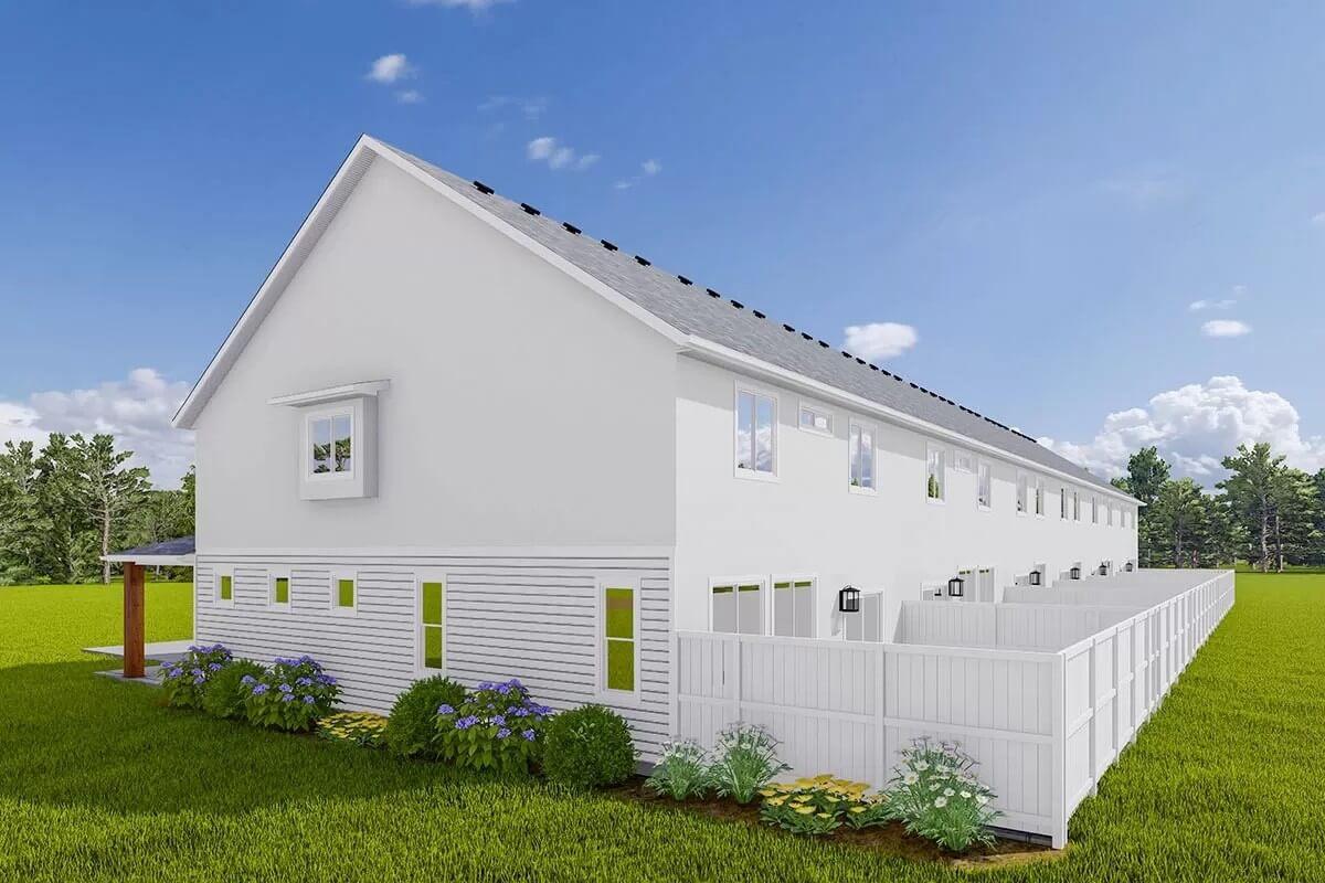 Simple Side Elevation with a Pop of Green from Trim Windows