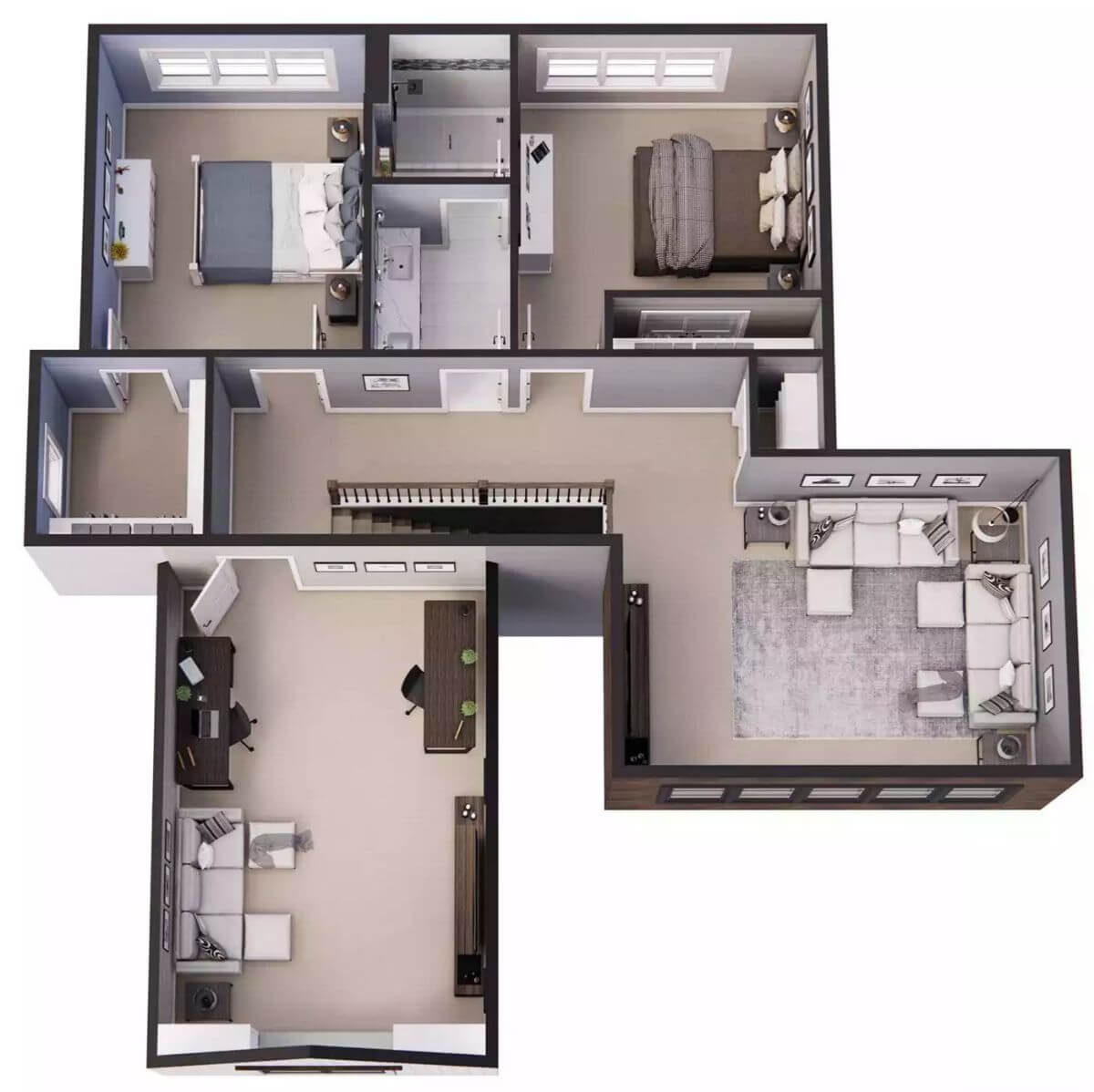 3D Second Level Floor Plan