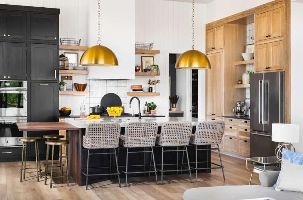 Wow, Look at Those Bold Gold Pendant Lights in This Modern Kitchen