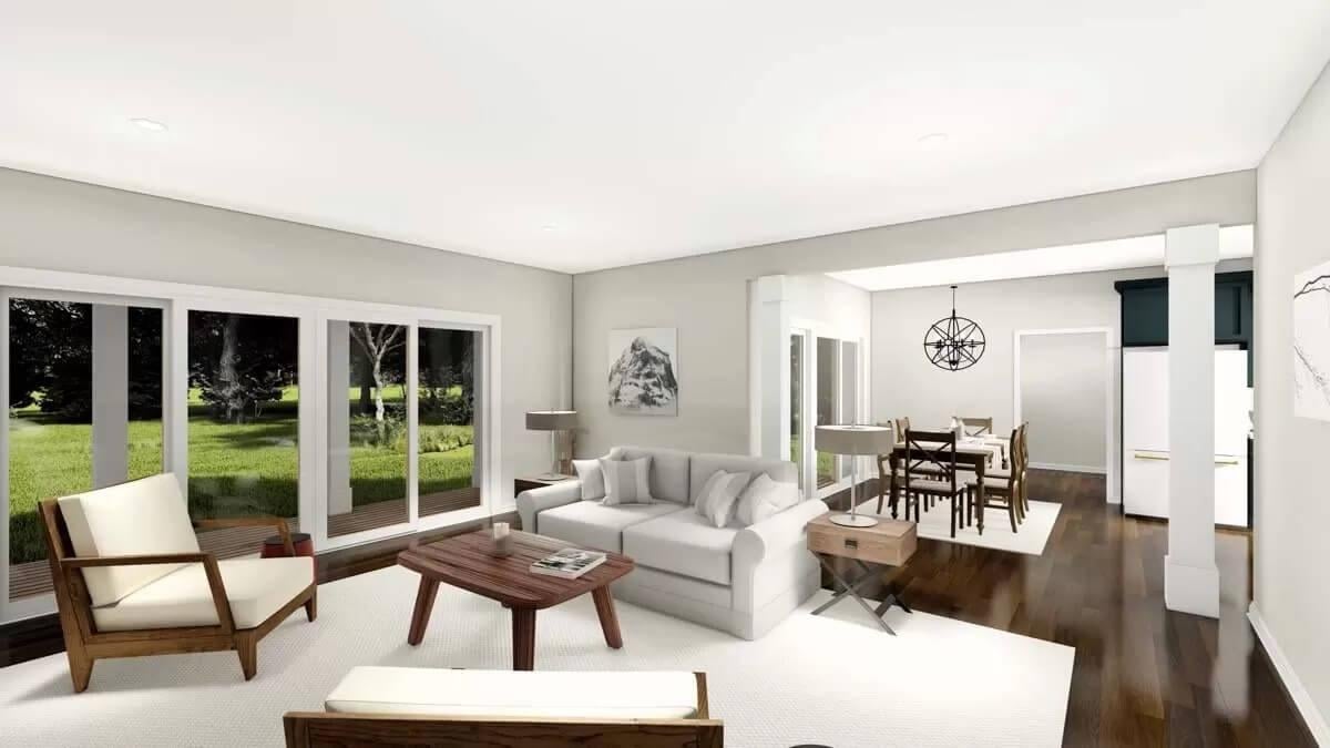 Bright Living and Dining Area with an Open Concept and Large Windows