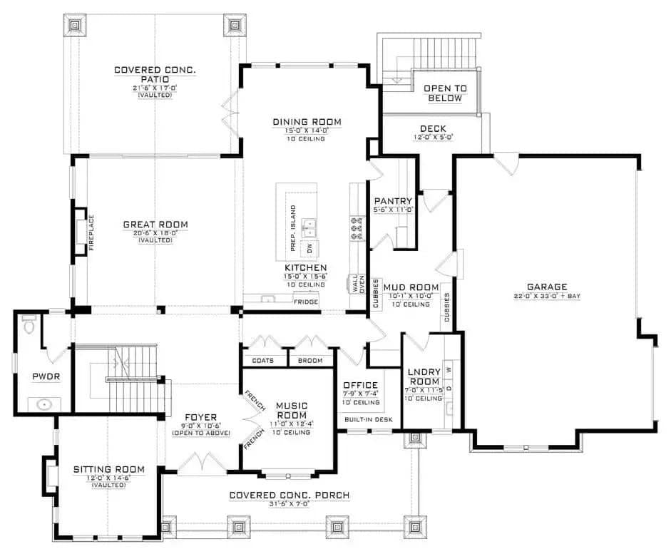 Spacious Craftsman Floor Plan with a Music Room and Expansive Great Room