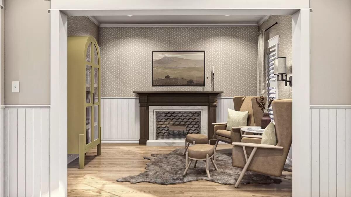 Cozy Reading Nook with a Chic Lime Green Bookshelf