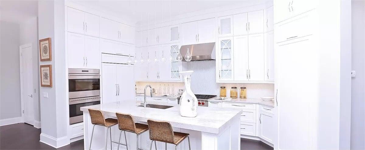Look at That Pure White Kitchen with Glass-Front Cabinets