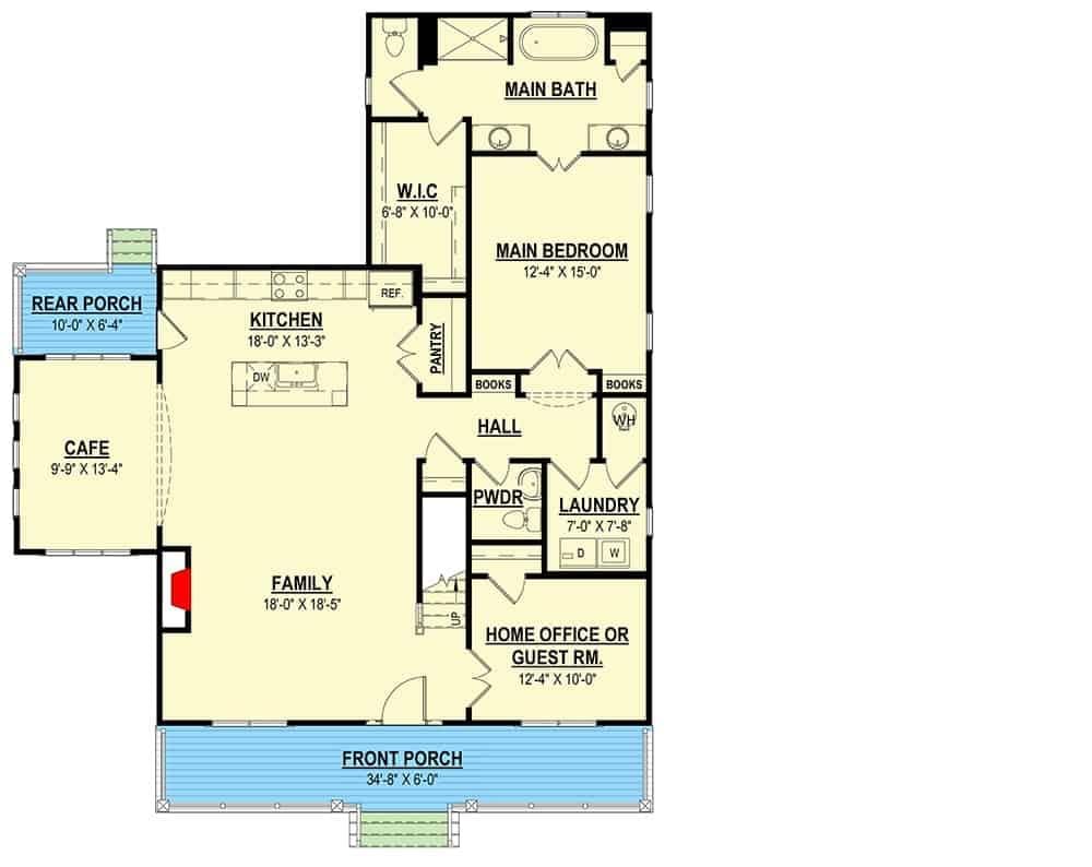 Efficient Farmhouse Floor Plan with a Handy Rear Porch