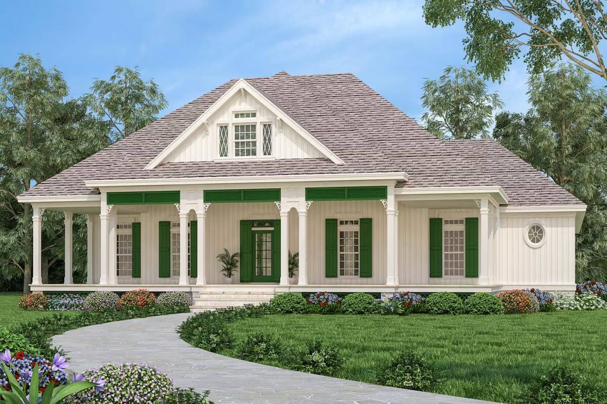 Southern 3-Bedroom Cottage with Front Porch and Jack & Jill Bath (Floor Plan)