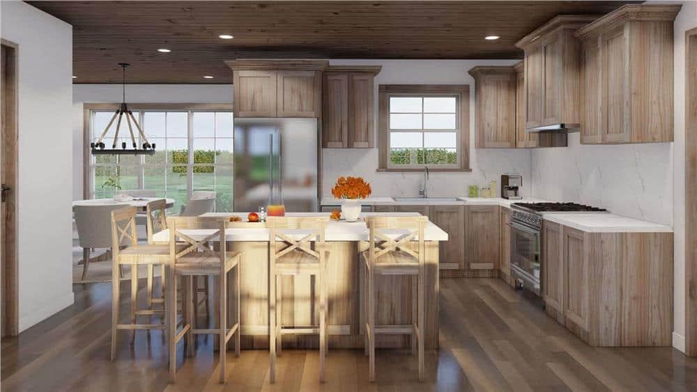 Warm and Inviting Kitchen with Expansive Wooden Island