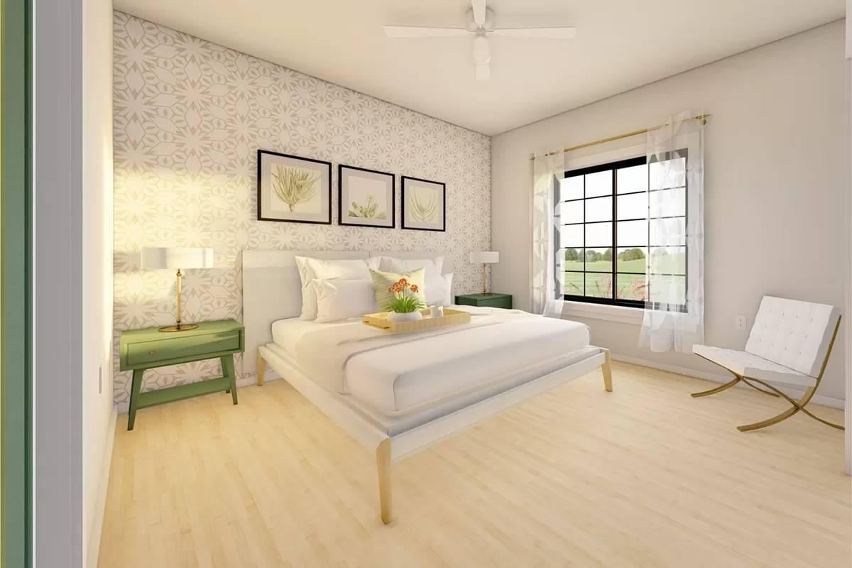 Serene Bedroom with Botanical Accents and Modern Flair