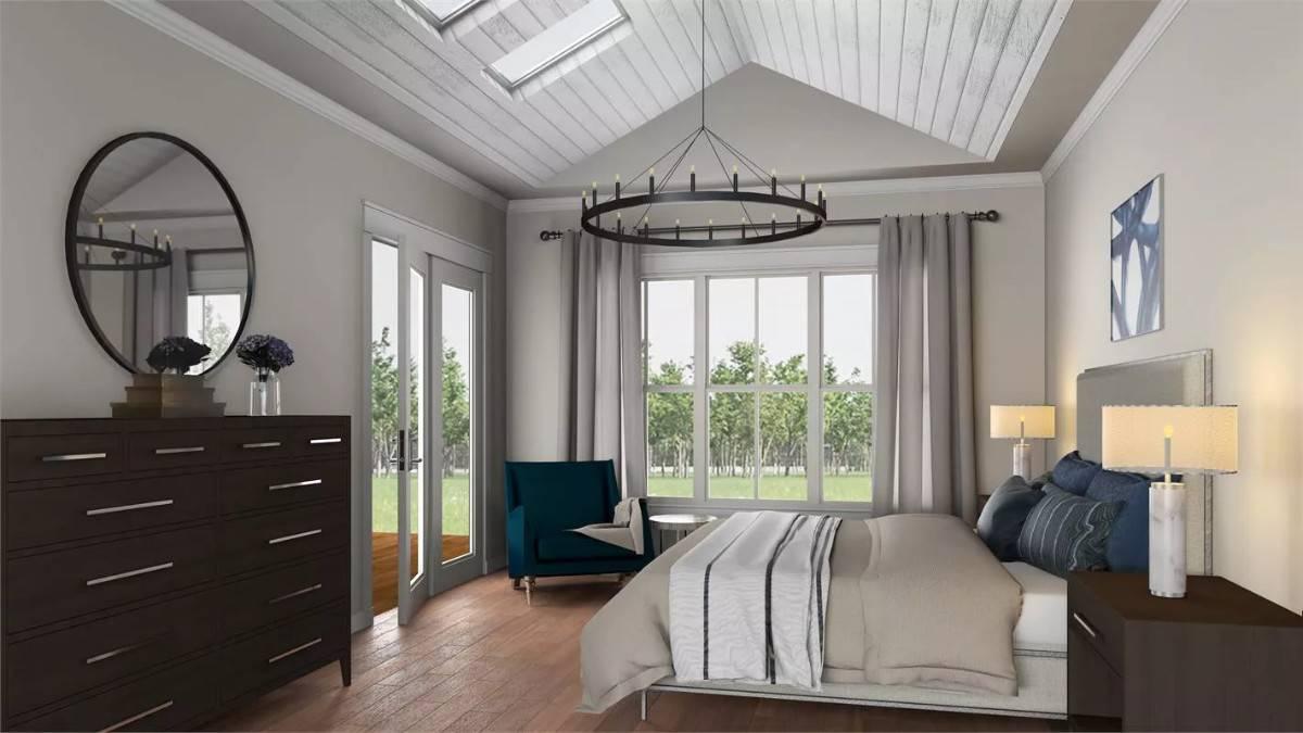 Skylit Bedroom with a Vaulted Ceiling and Relaxing Views