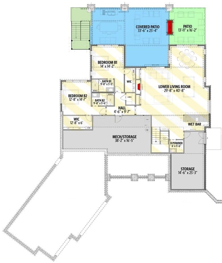 Notice the Lower Living Room Flow Leading to a Covered Patio