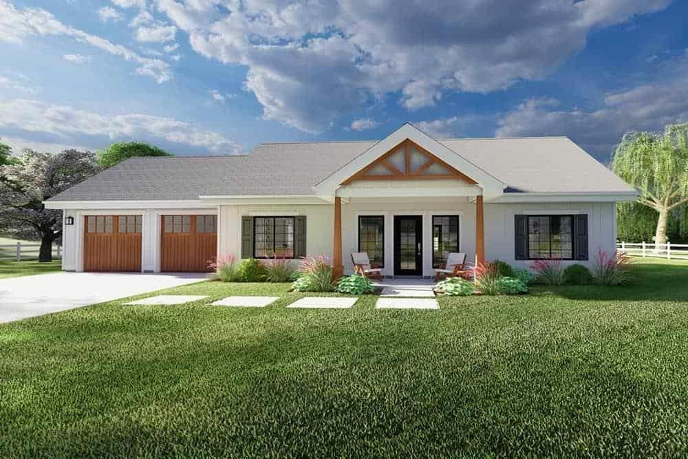 Craftsman Charm with Wooden Accents and Inviting Porch Chairs