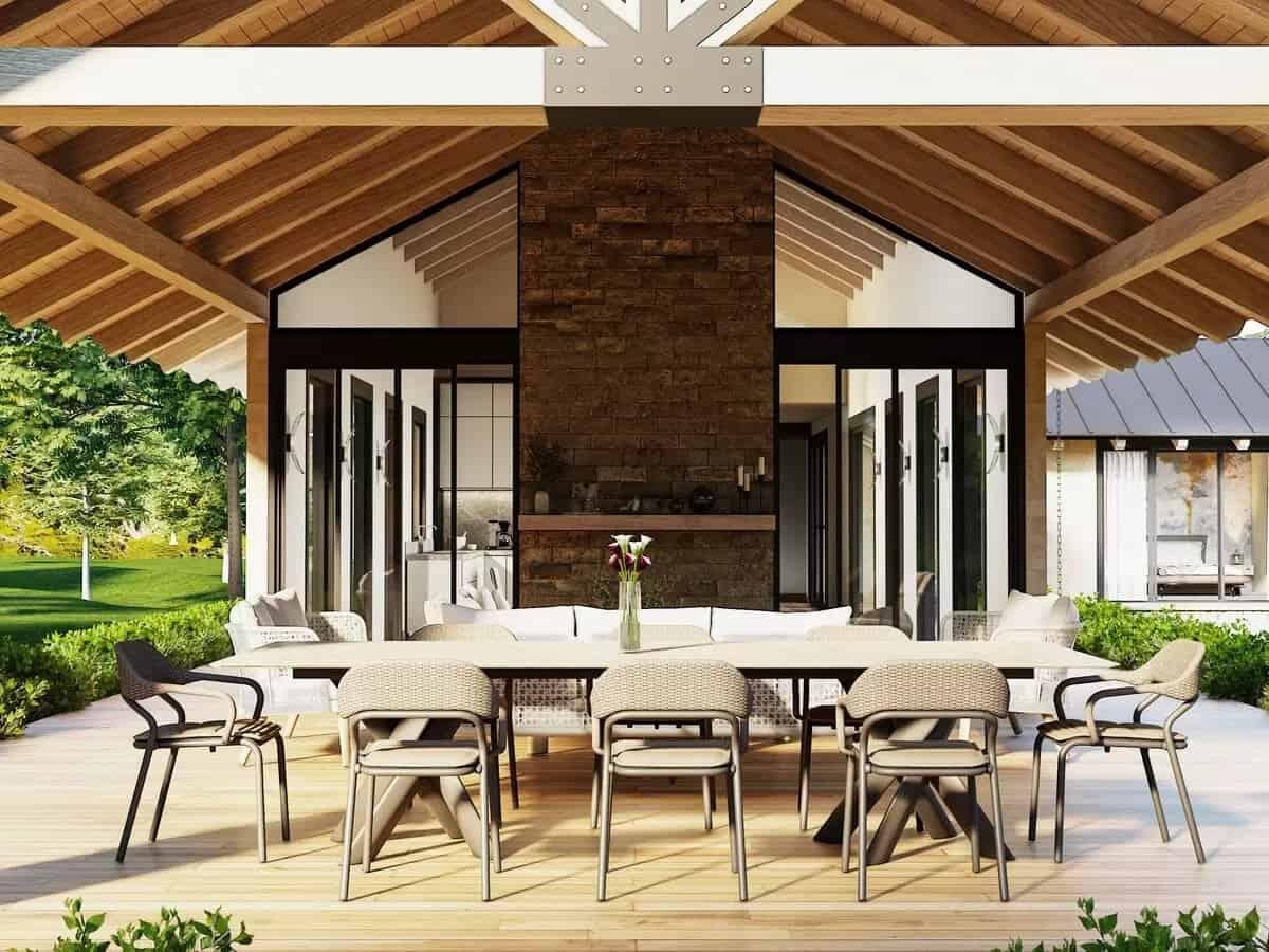 Wow, Notice the Striking Exposed Beams Over This Outdoor Dining Area