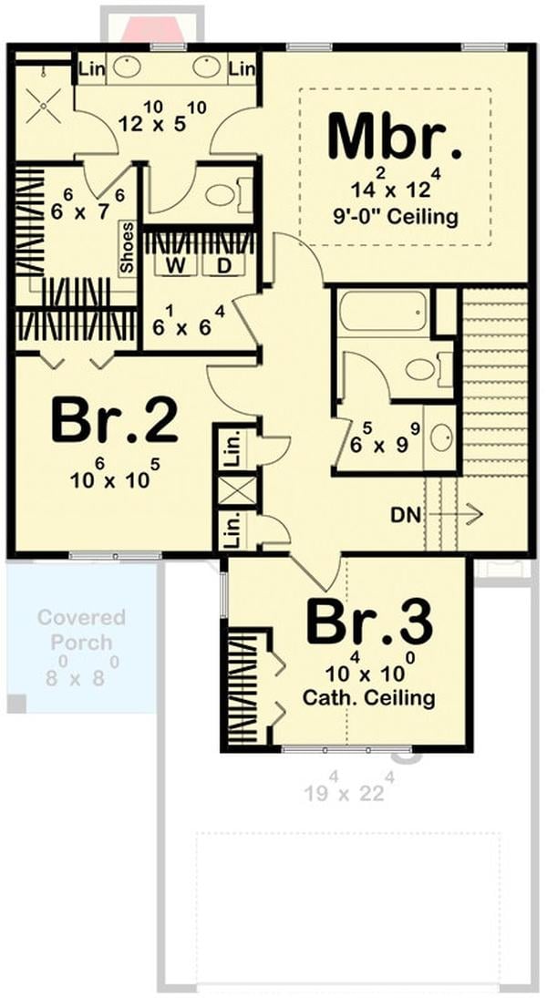 Upper Floor Plan Featuring a Master Suite with Spacious Walk-In Closet