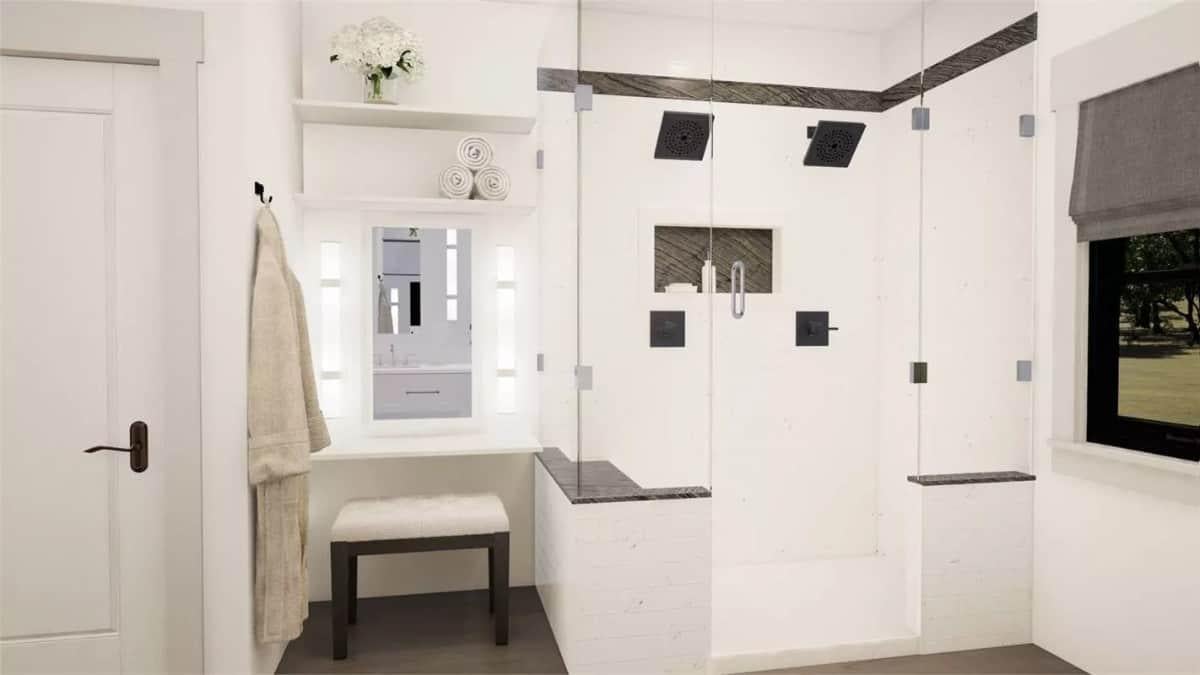Explore the Elegance of This Spa-Like Dual Shower with Integrated Bench