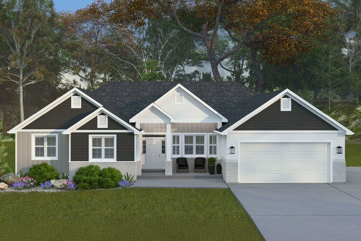 3-Bedroom Traditional Ranch with Front Porch and Optional Basement (Floor Plan)