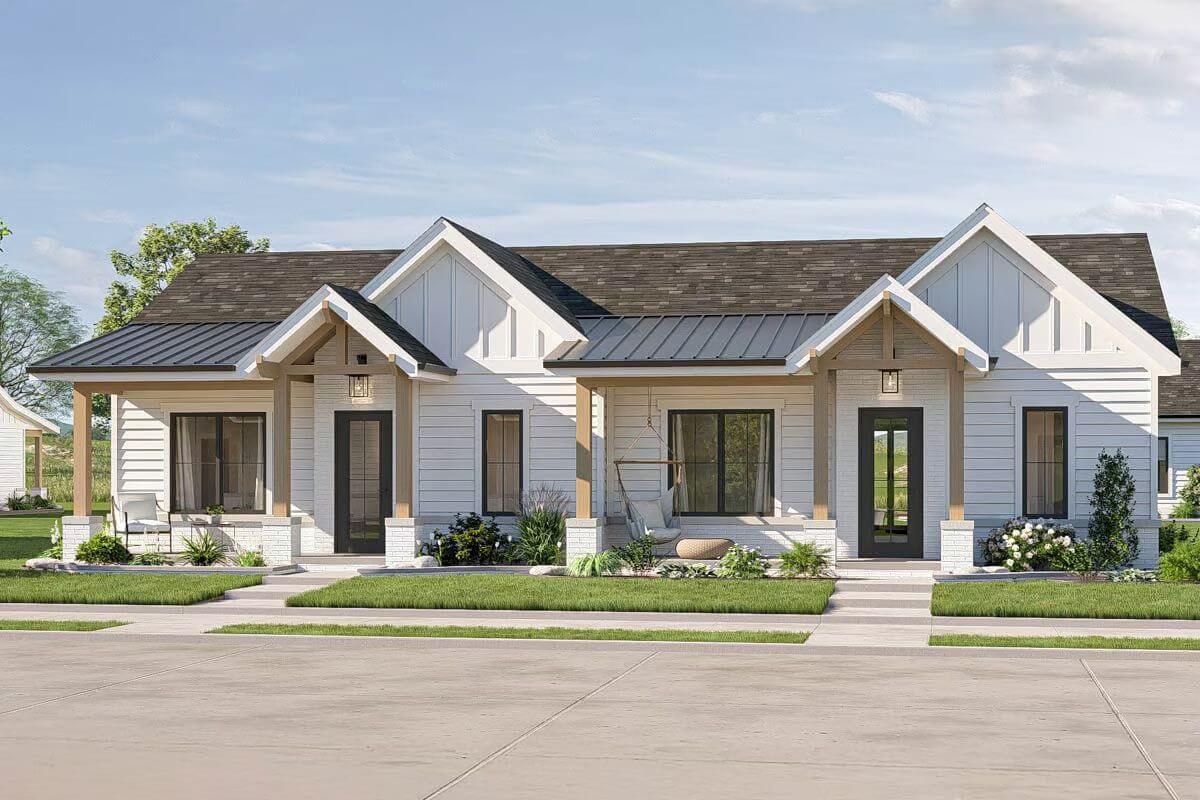 Country-Style  Duplex with Matching 1-Bed Unit and Front Porch (Floor Plan)