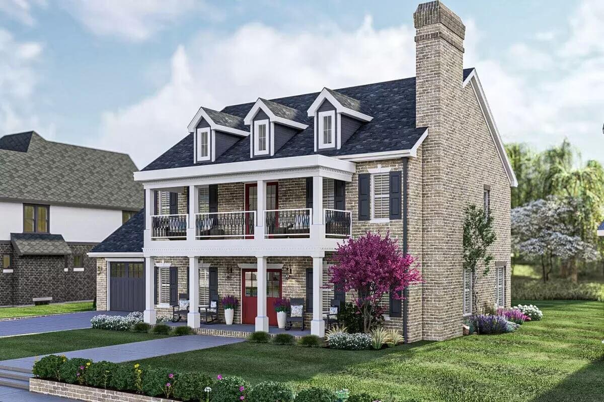 Classic Colonial Elegance with Triple Dormers and a Red Entry