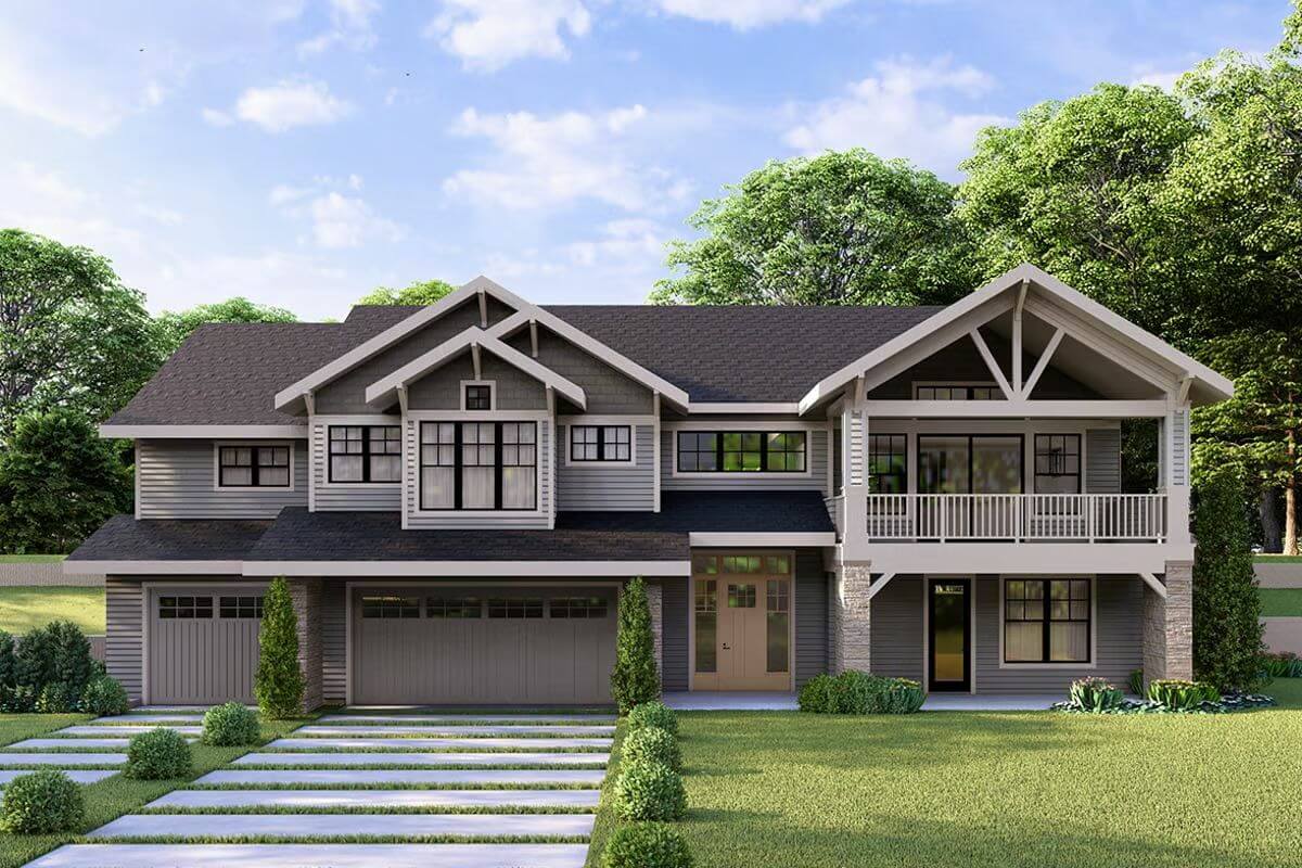 Rustic 4-Bedroom Craftsman Home with Covered Patio and Walkout Basement (Floor Plan)