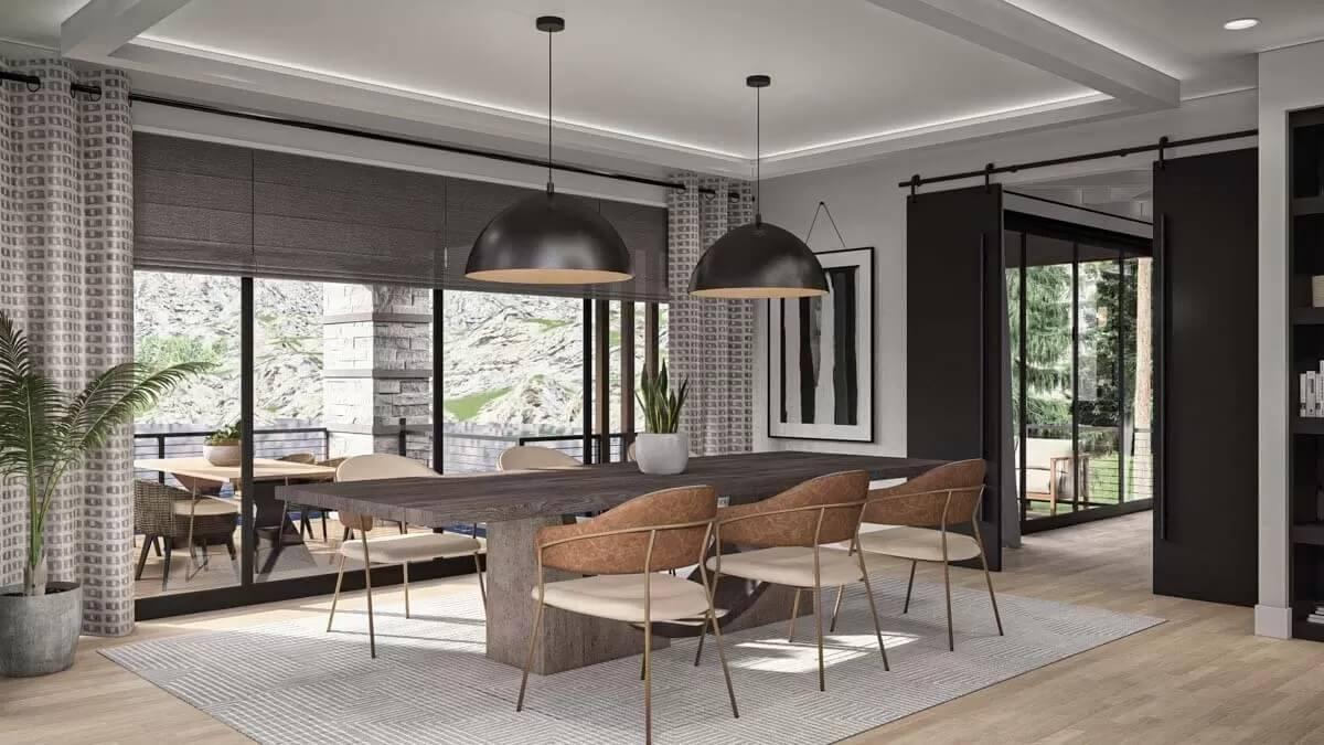 Look at These Dramatic Pendant Lights in This Modern Dining Area