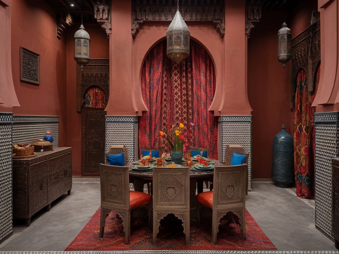 17. Moroccan-Inspired Dining Room with Bold Patterns