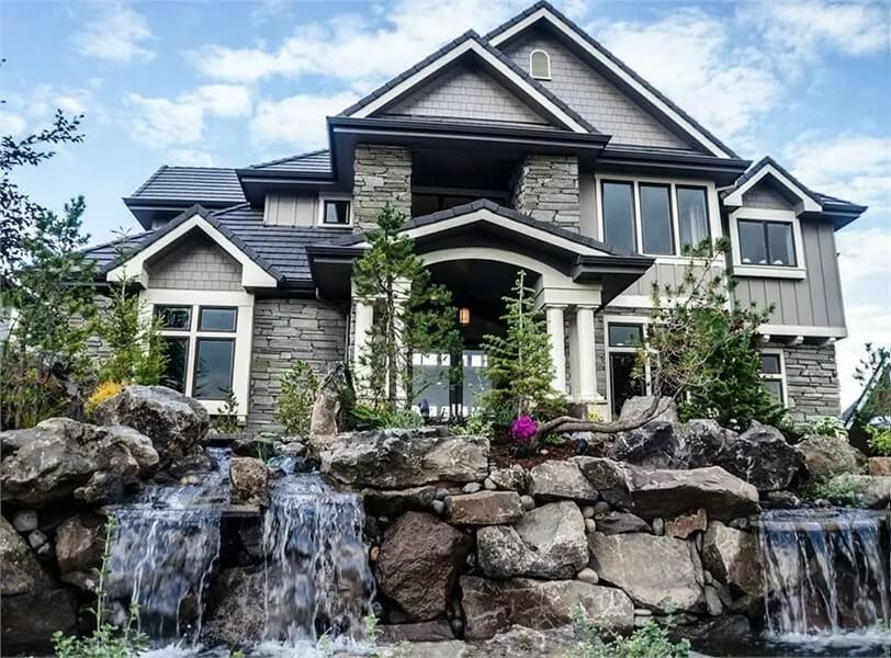 Wow, Check Out This Craftsman Facade with a Cascading Water Feature