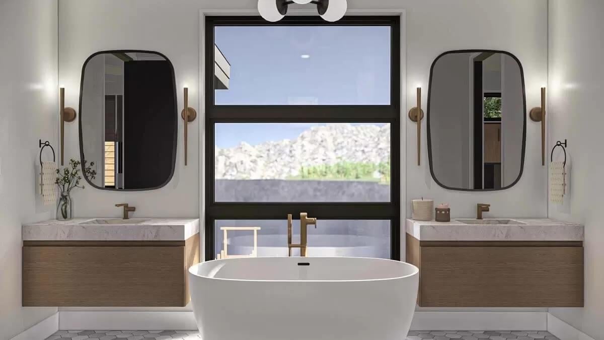Wow, Look at the Freestanding Tub Framed by Dual Vanities
