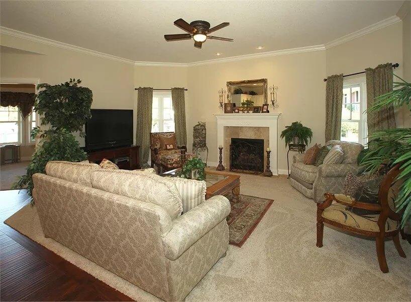 Relax in a Serene Living Room with Cozy Fireplace