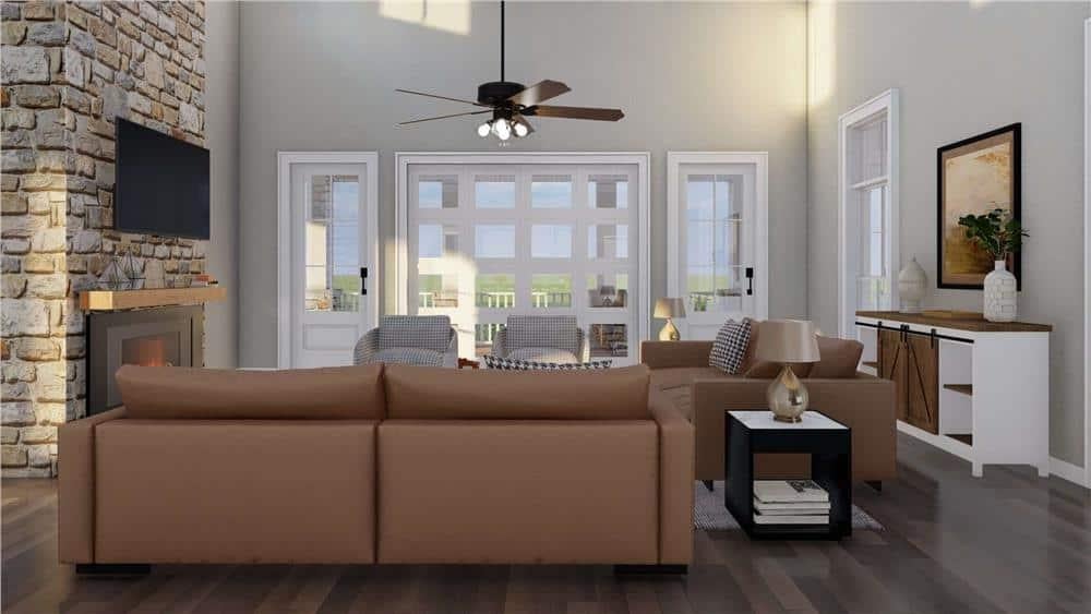 Wow, That Stone Accent Wall is a Showstopper in This Living Room