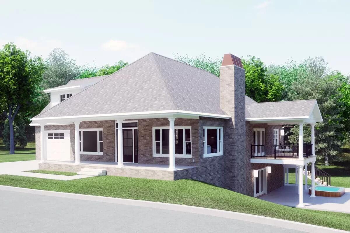 Charming Side Elevation with a Spacious Porch and Brick Detailing