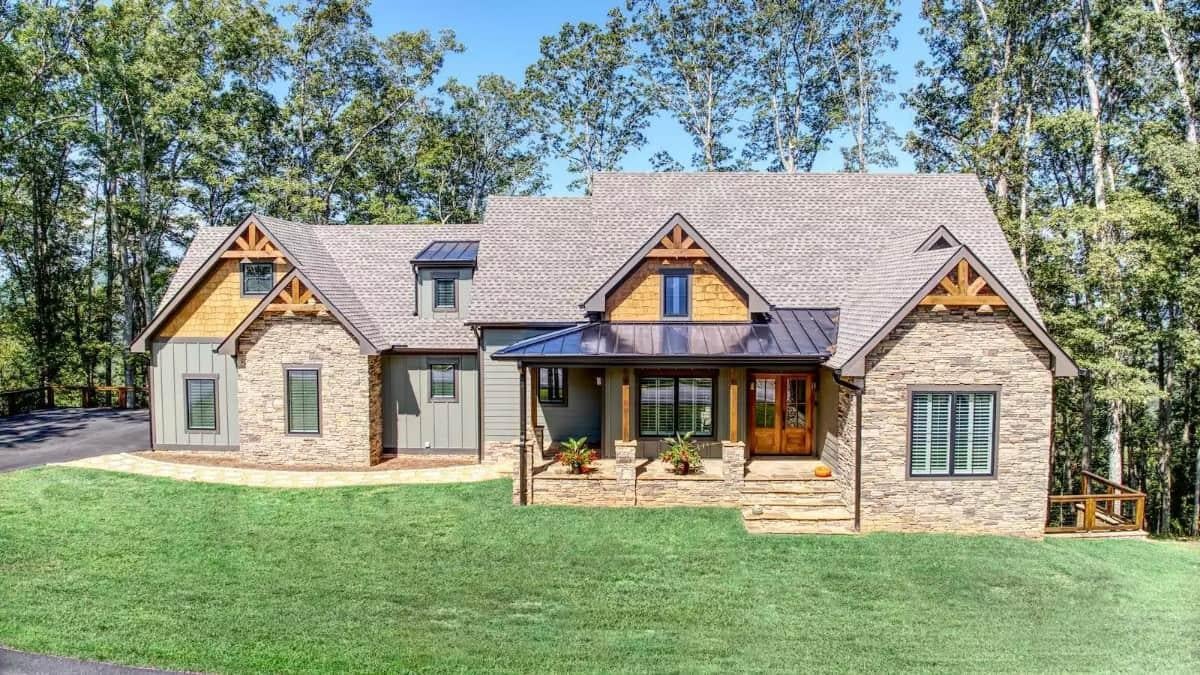 Craftsman Charm with Gabled Roof Accents and Stone Facade