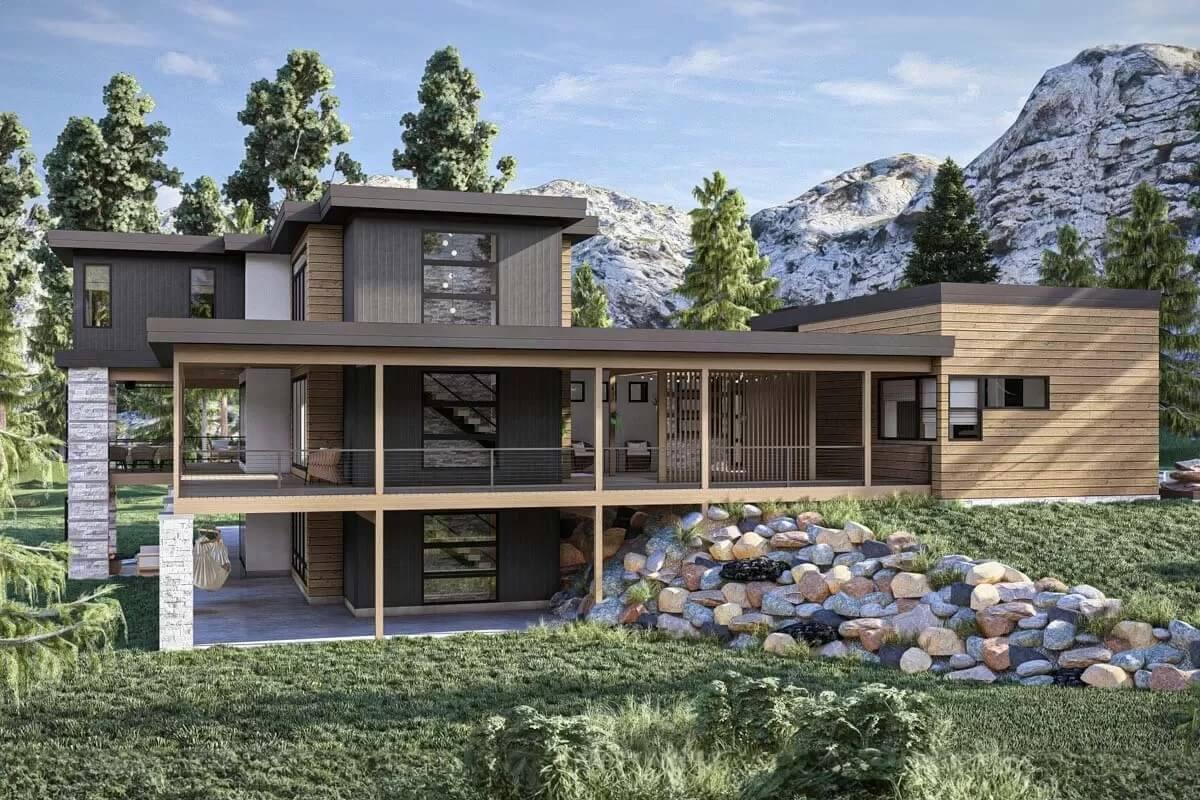 Explore the Striking Balcony and Vertical Slat Design in This Mountain Retreat