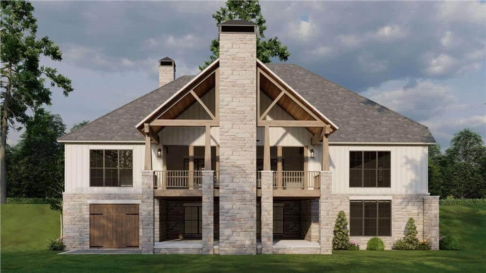 Notice the Dramatic Central Chimney Paired with Symmetrical Stonework