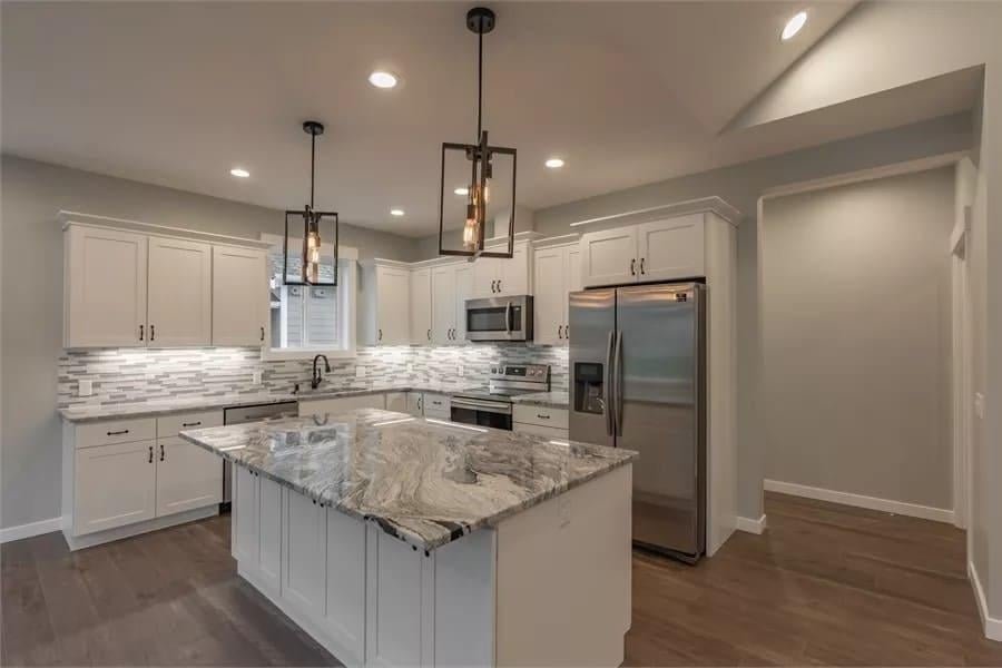 Check Out the Striking Marble Island in This Contemporary Kitchen
