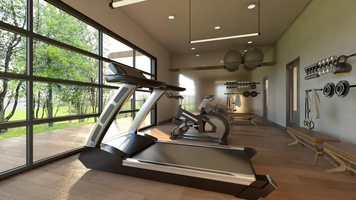 Look at the Expansive Windows Bringing the Outdoors Into This Home Gym