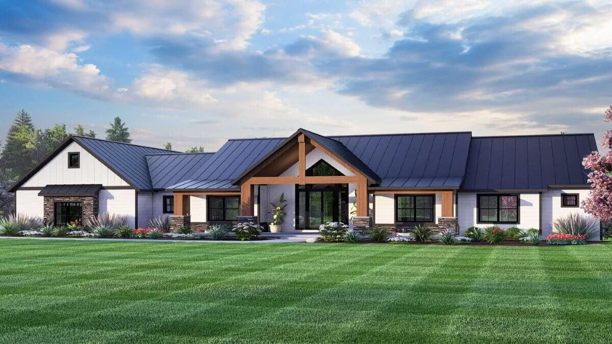 Admire the Bold Timber Accents on This Modern Farmhouse Exterior