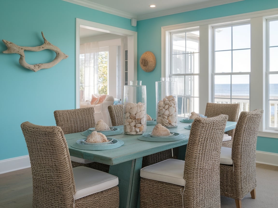 10. Turquoise Dining Room with Coastal Vibes