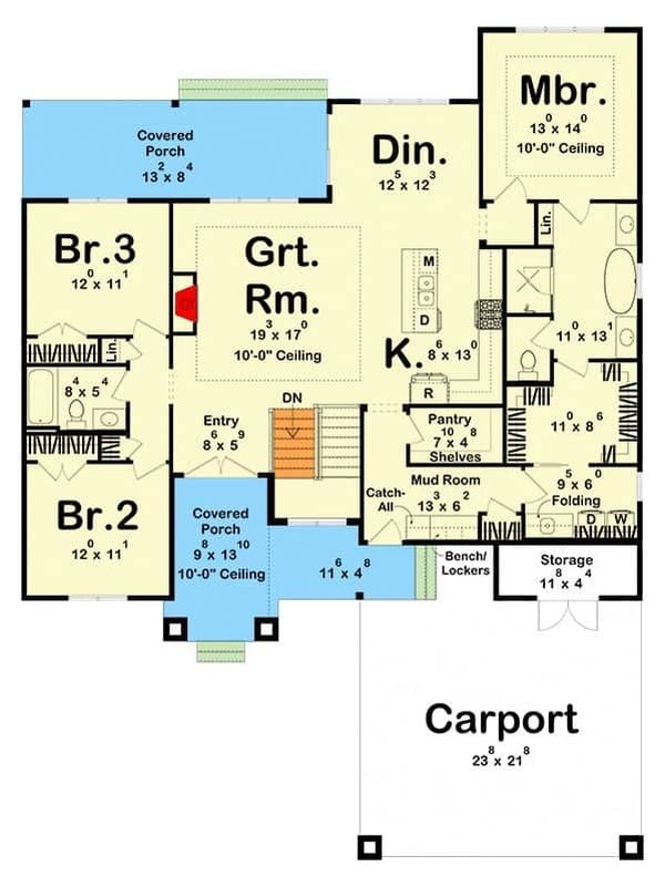 Efficient Floor Plan with Dual Porches and Ample Storage