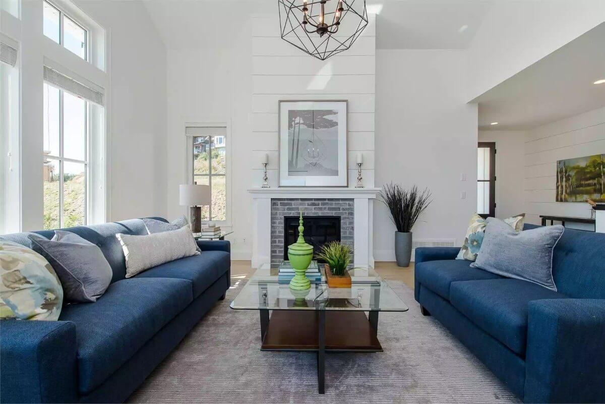 Modern Living Room with Striking Geometric Lighting