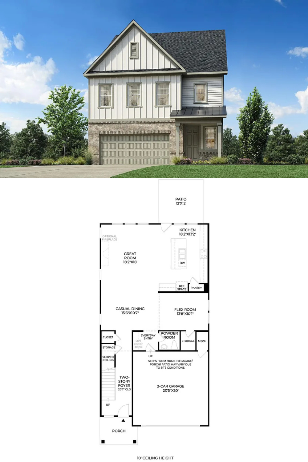 3-Bedroom The Chestatee Cottage Home for a Narrow Lot with Loft and Open-Concept Living (2,618 Sq. Ft. Floor Plan)